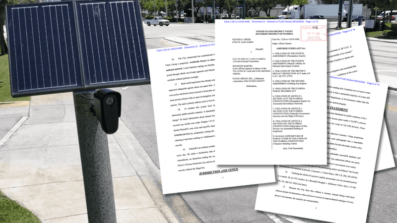 Dr. Steven Greer filed the lawsuit in August against Port St. Lucie, Mayor Shannon Martin and Flock Safety, arguing the technology police use to track criminals also threatens Americans' constitutional rights — from privacy to gun ownership. (WPEC)