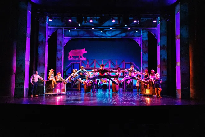 The cast of the FSU School of Theatre’s 2025 production of “Footloose” performs at the Richard G. Fallon Theatre. Single tickets are now on sale for the school’s 2026-27 season, which features three musicals and two plays.