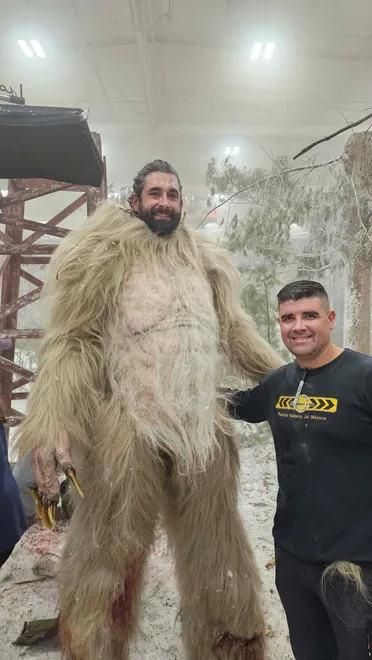Hollywood special-effects artist Wayne Anderson of Fort Myers (right) with his brother Robert Anderson wearing the Yeti costume for the April 2026 horror movie “The Yeti."