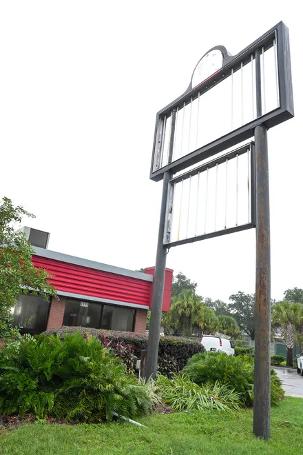 The large marquee sign that once let customers know of the Wendy’s location at 1175 Dunn Ave. in Jacksonville, Florida, sits empty Tuesday October 6, 2026. The restaurant has permanently closed. [Doug Engle/Florida Times-Union]