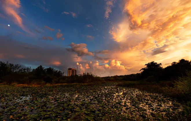 Clouds hover over Lakes Park after a rain storm in Fort Myers on Tuesday, Sept. 22, 2026.