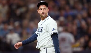 Tampa Bay pitcher Ian Seymour reacts after giving up two runs against Cleveland Monday night in the Guardians' 7-3 win against the Rays. (AP Photo/David J. Phillip)