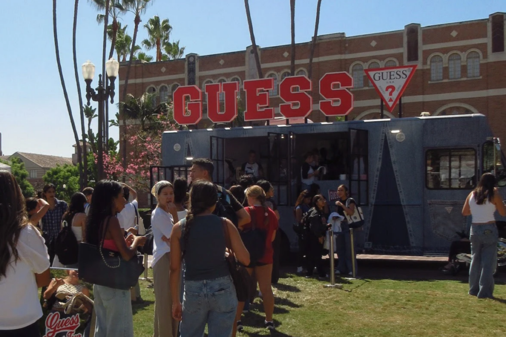 GUESS College Campus Tour truck and line of students
