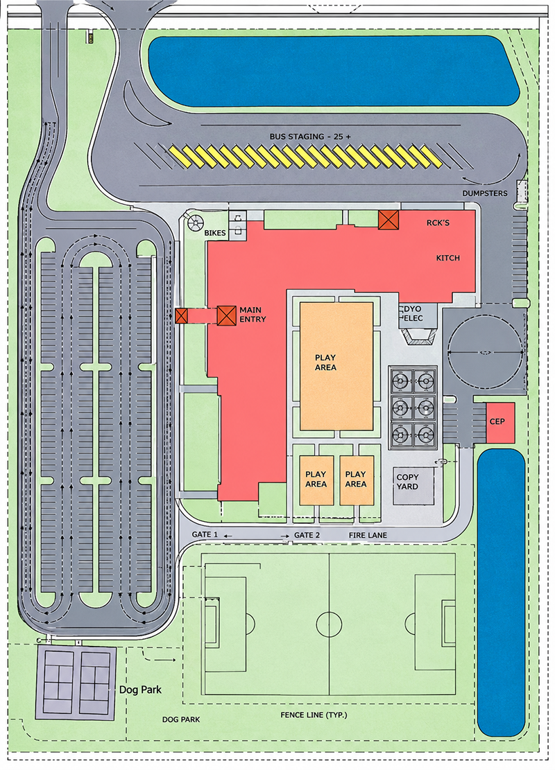 A revised site plan of the new build for Venetia Elementary School.