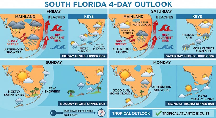 Breezy Conditions, Beach Hazards, and Afternoon Storms Ahead for South Florida