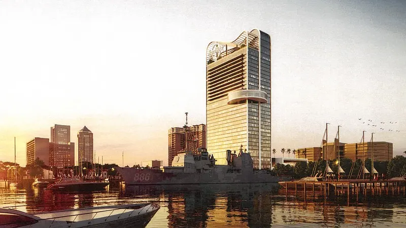 A rendering of the Hard Rock Hotel tower on the Northbank of the St. Johns River.