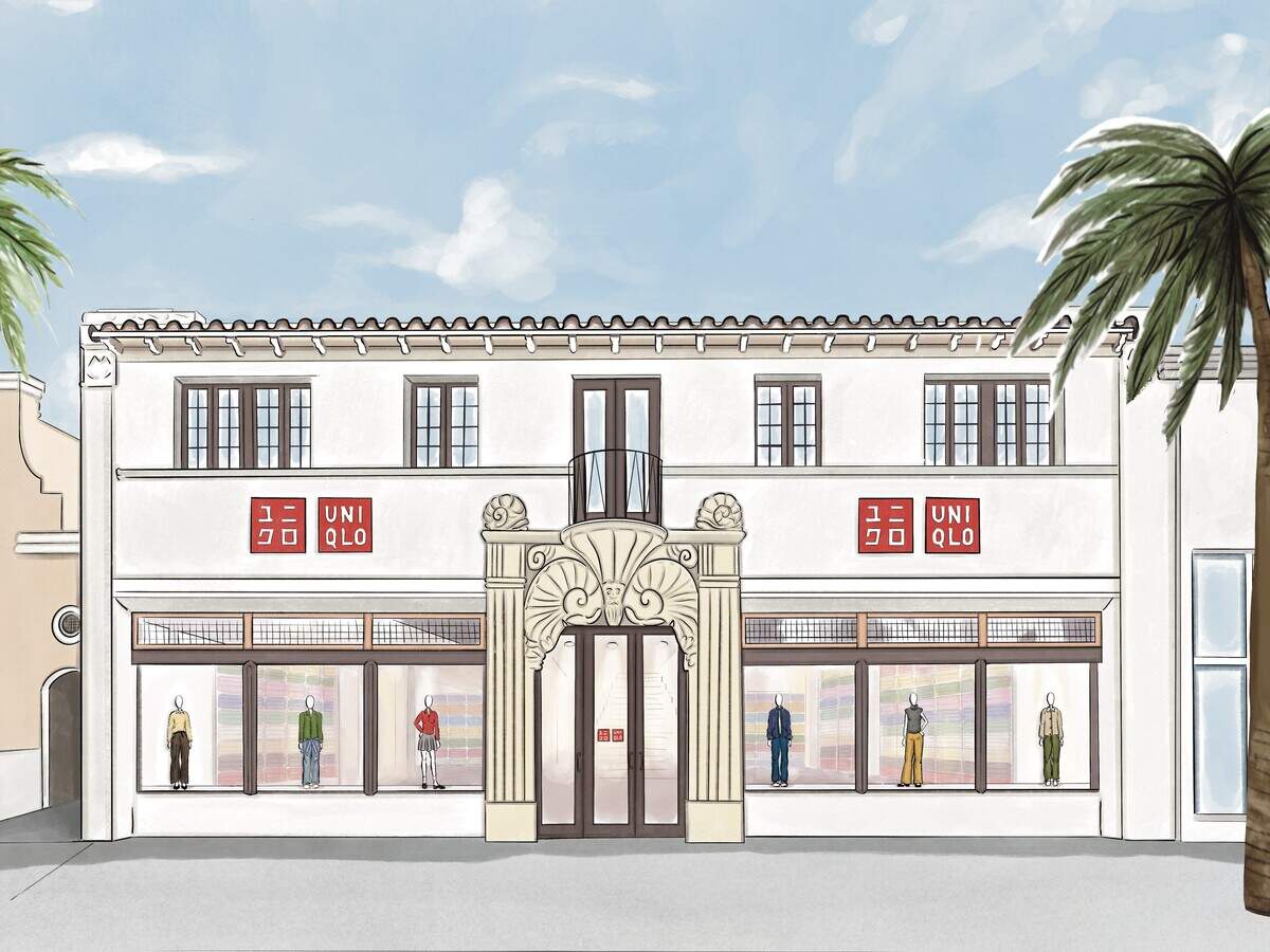 Illustration of the coming Lincoln Road location for a Uniqlo store opening in a 1920 building at 530 Lincoln Road on Nov. 12, 2026.