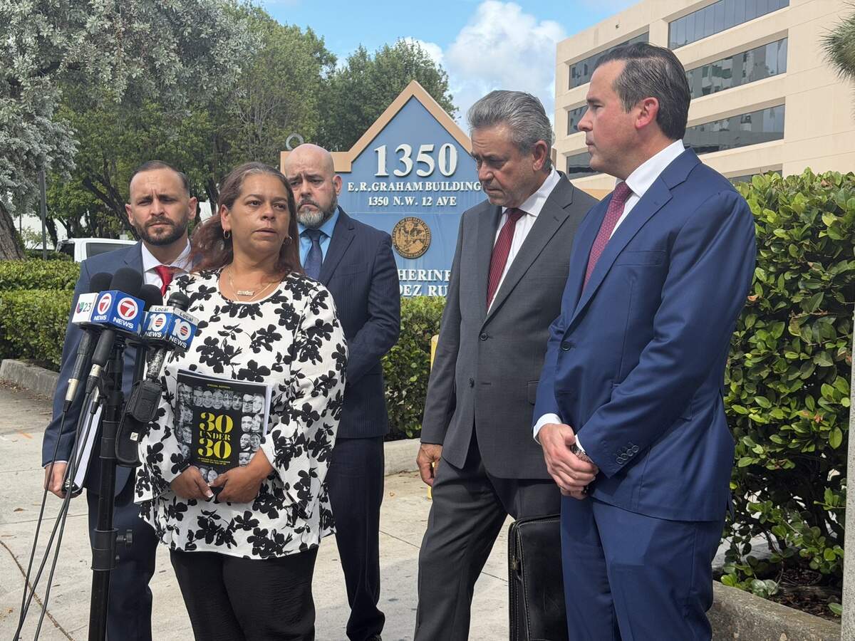 Kristy Garcia, the mother of Evelyn Valdes, who was shot and killed by police after getting caught in the crossfire of an incident in Wynwood, speaks at a news conference outside the Miami-Dade State Attorney’s Office on Friday, Oct. 9, 2026.