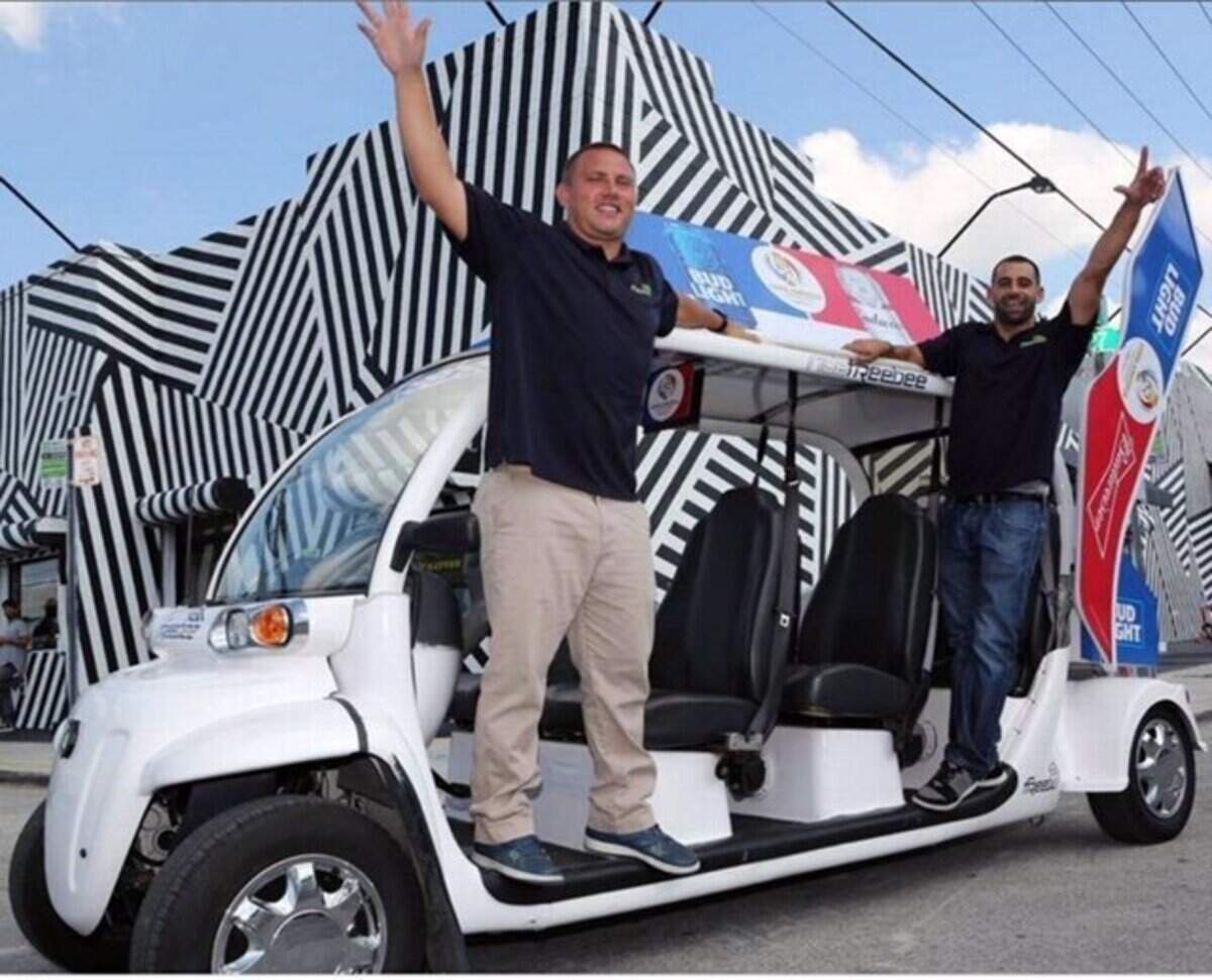 Kris Kimball, left, and Jason Spiegel founded Freebee, a free ride-hailing service for short door-to-door hops, in 2012.