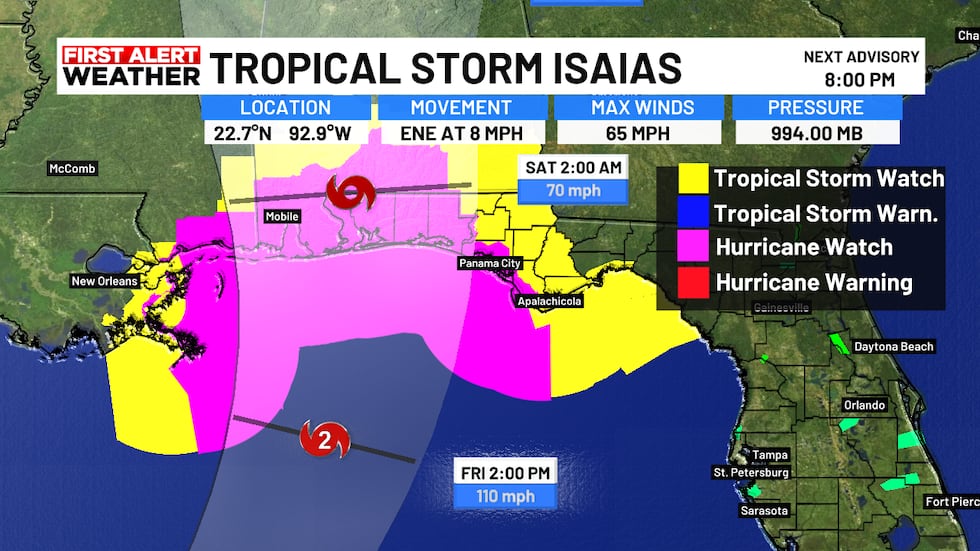 Parts of the Panhandle of Florida could see hurricane force winds late Friday
