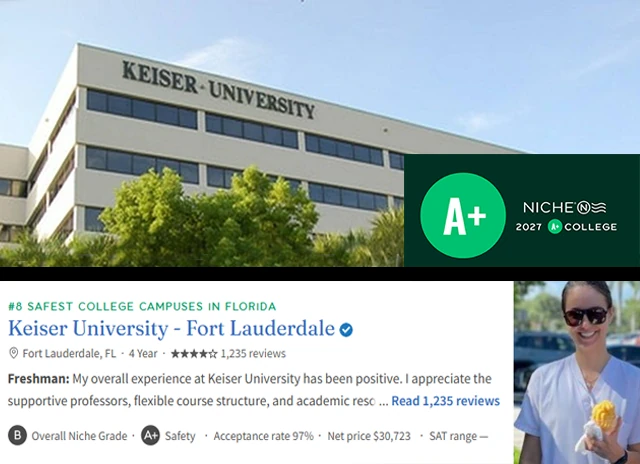 Keiser University's Fort Lauderdale Campus 2026-2027 A+ rating by Niche