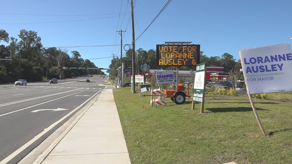 Drivers on Monday noticed an endorsement of two Tallahassee candidates on signs usually used...