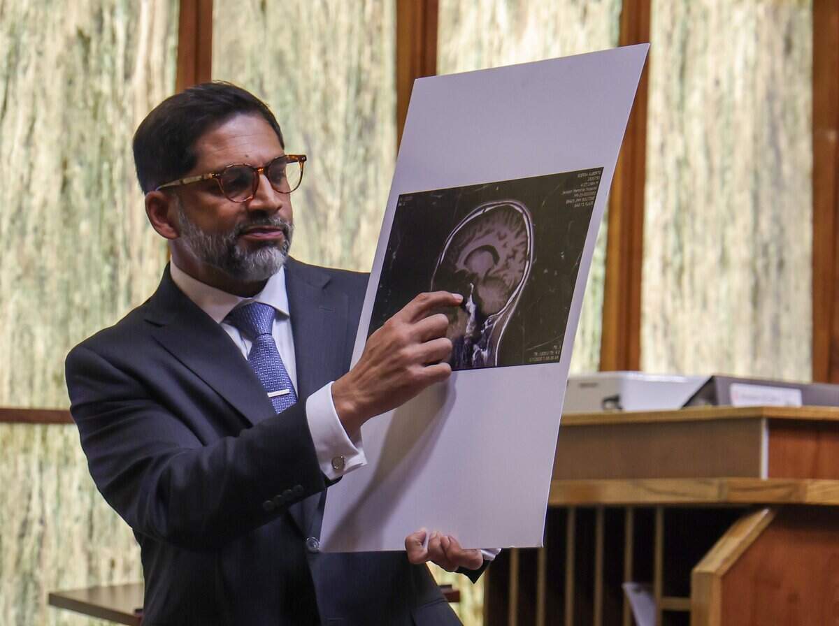 Defense attorney Khurrum Wahid addresses the jury during regarding Sierra's brain injury during closing arguments in the death penalty sentencing trial of Alberto Sierra on Monday, Oct. 19, 2026. Sierra is facing the death penalty for murdering his wife and her two young daughters.