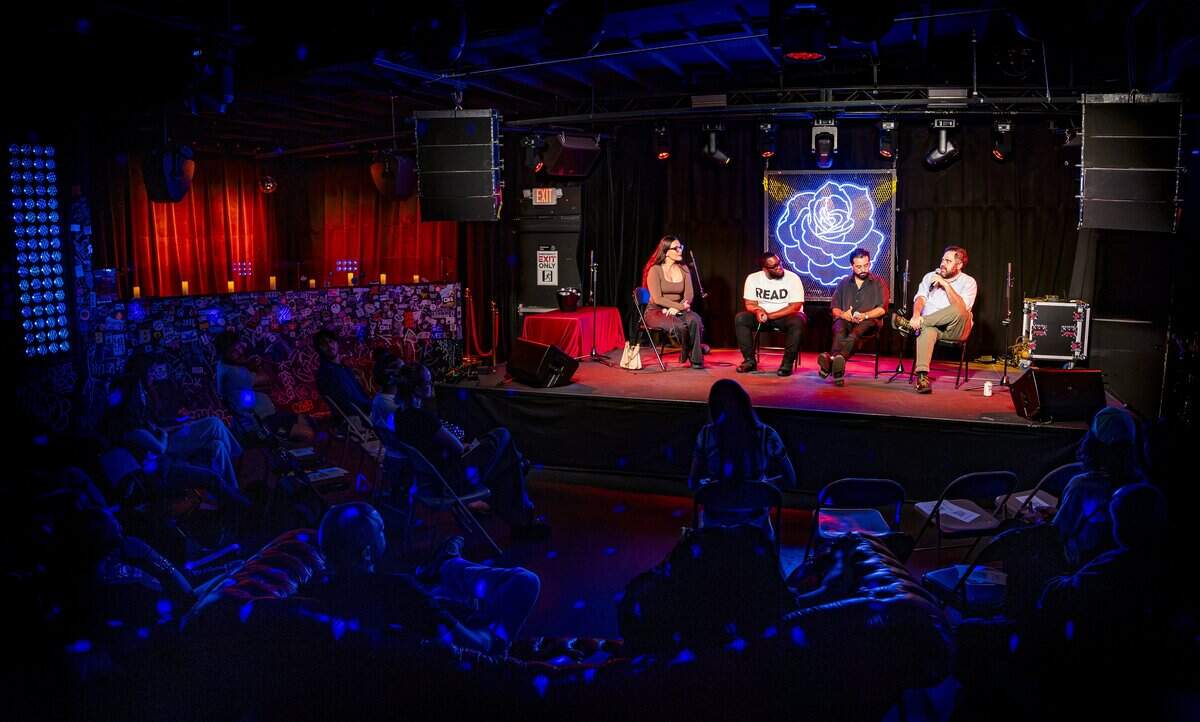 From left to right: Valentina Pereda, Isaiah Thomas, Coloma Kaboomsky and Adam Gersten participate in a panel discussion about issues facing South Florida ahead of the midterm elections in November at Las Rosas on Wednesday, Oct. 7, 2026, in Miami, Fla.