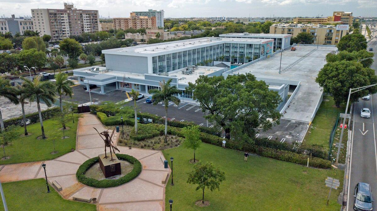 Don Quixote Plaza greets visitors at the entrance to Hialeah via the Palmetto Expressway toward 49th Street. Above is Altura Westland, a boutique apartment community for rent May 11, 2022