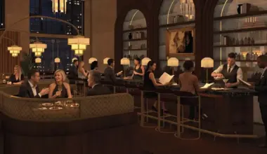 A rendering of the inside of Oak Steakhouse.