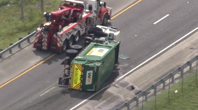 Waste Management dump truck overturns on NB Turnpike in Davie; exit towards I-595, SR 84, US 441 closed - WSVN 7News | Miami News, Weather, Sports