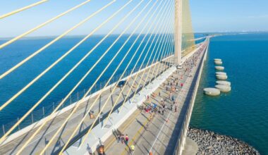 Runners and walker navigate the Sunshine Skyway Bridge during a previous 10k. (Visit St. Pete/Clearwater)