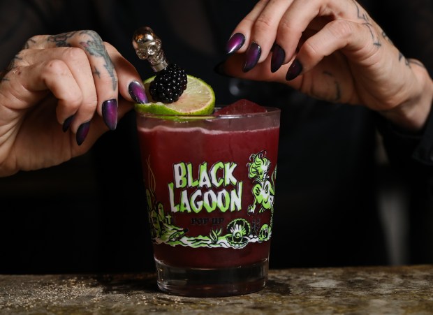 Black Lagoon's Blood Dawn is a mix of mezcal, blackberry with a kick of ginger and lime. (Black Lagoon/Courtesy)