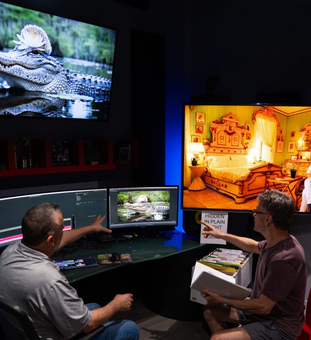 Filmmakers Frank Linero and Neil Goldberg behind-the-scenes during the making of the Bonnet House documentary short "Bonnet House Museum & Gardens: Hidden in Plain Sight." (Kayla Linero/Courtesy)