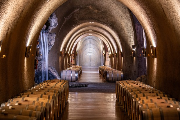 Jarvis Estate wine barrels and waterfall in Napa Valley. Jarvis Estate bills itself as the country's first fully underground winery. (Jarvis Estate/Courtesy)