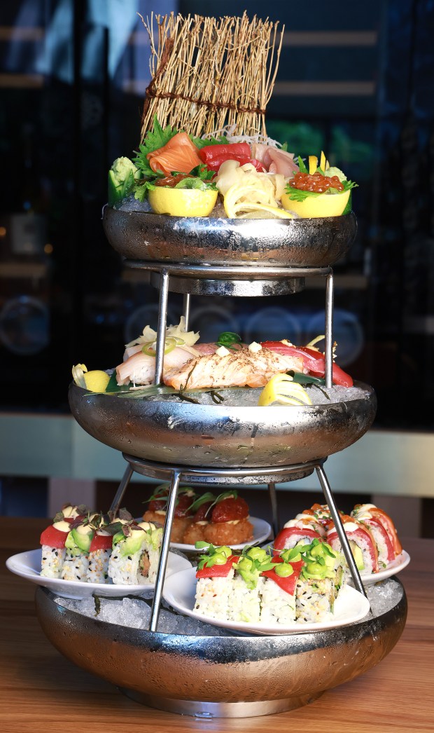 Chef's sushi tower at Sweetwaters restaurant inside Huizenga Park in Fort Lauderdale, Monday, Oct. 12, 2026. (Carline Jean/South Florida Sun Sentinel)