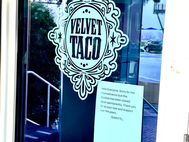 Velvet Taco in downtown Fort Lauderdale is closed, according to a notice on the restaurant's doors. (Rod Stafford Hagwood/South Florida Sun Sentinel)