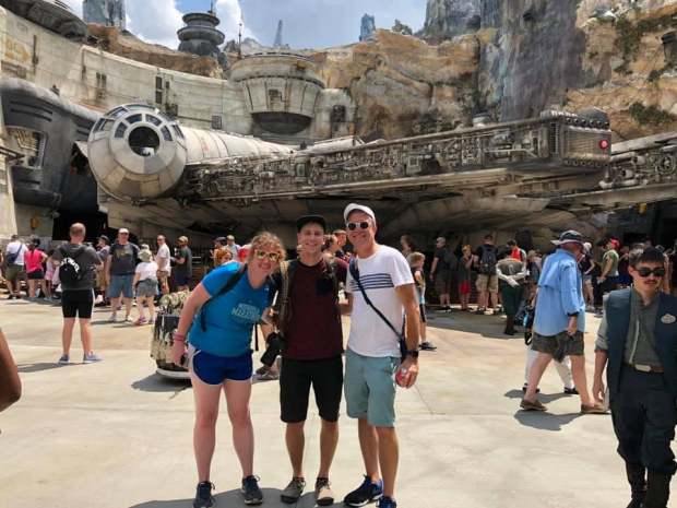 Patrick Connolly covers the opening of Star Wars: Galaxy's Edge with former Orlando Sentinel reporters Gabrielle Russon and Dewayne Bevil. (Patrick Connolly/Orlando Sentinel)