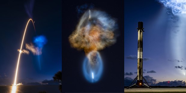The SpaceX Falcon 9 launch on NASA's CRS-35 mission to the International Space Station before dawn Tuesday, Oct. 13, 2026, created the space jellyfish effect in the sky that was seen up and down the U.S. East Coast. (Courtesy/SpaceX)