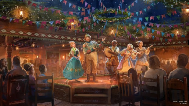 "Oaken's Table: A Frozen Family Feast" is a new restaurant and dinner show on the Disney Believe. Disney Cruise Line's fourth Wish-class ship will debut out of Fort Lauderdale in December 2027. (Courtesy of Walt Disney Co.)
