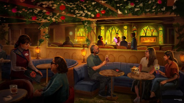 The Wishing Well is a new lounge on Disney Believe inspired by animated film "Snow White and the Seven Dwarfs." Disney Cruise Line's fourth Wish-class ship will debut out of Fort Lauderdale in December 2027. (Courtesy of Walt Disney Co.)