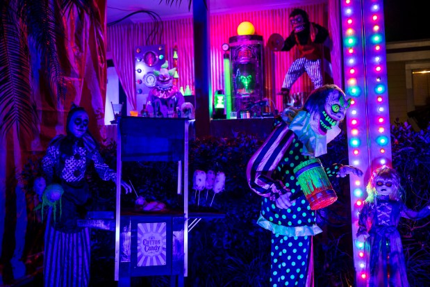 The home at 205 Celebration Blvd. in Celebration features pumpkins, clowns, monsters and more on Oct. 10, 2026. (Patrick Connolly/Orlando Sentinel)