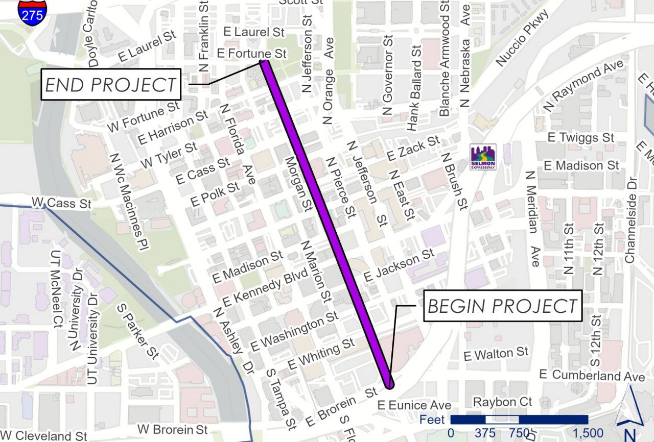 The City of Tampa is preparing to add dedicated bike lanes along Morgan Street, stretching from Brorein Street to Fortune Street. (City of Tampa)
