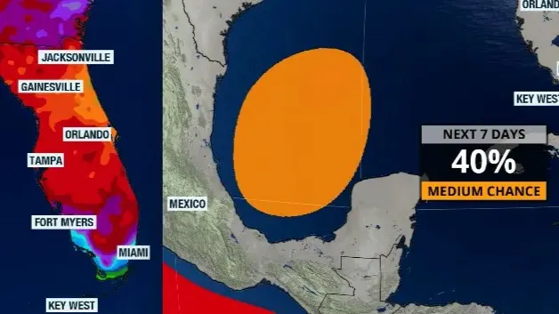Map showing where tropical development could occur.