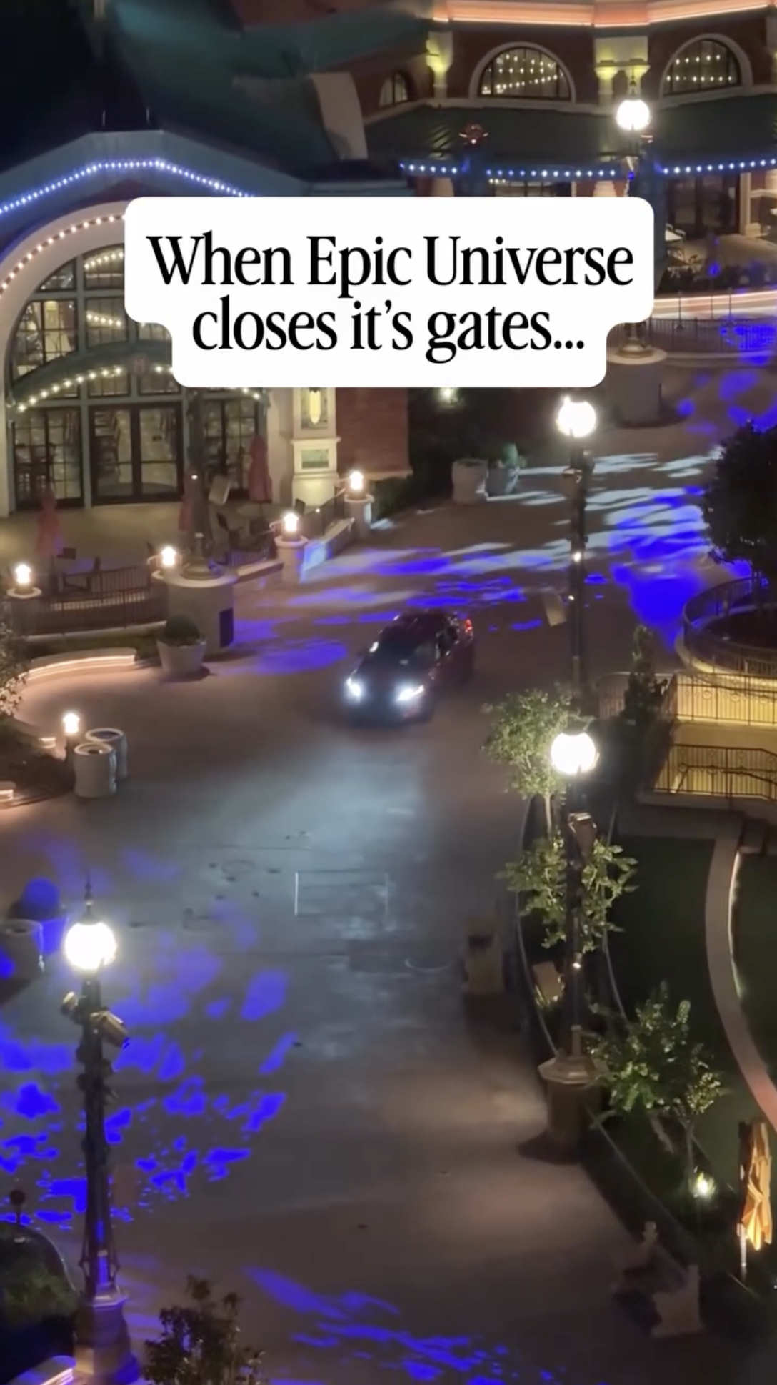 Celestial Park’s walkways see a different kind of traffic after Epic Universe closes, with a recently shared video showing cars, trucks, and a service van traveling through the park.