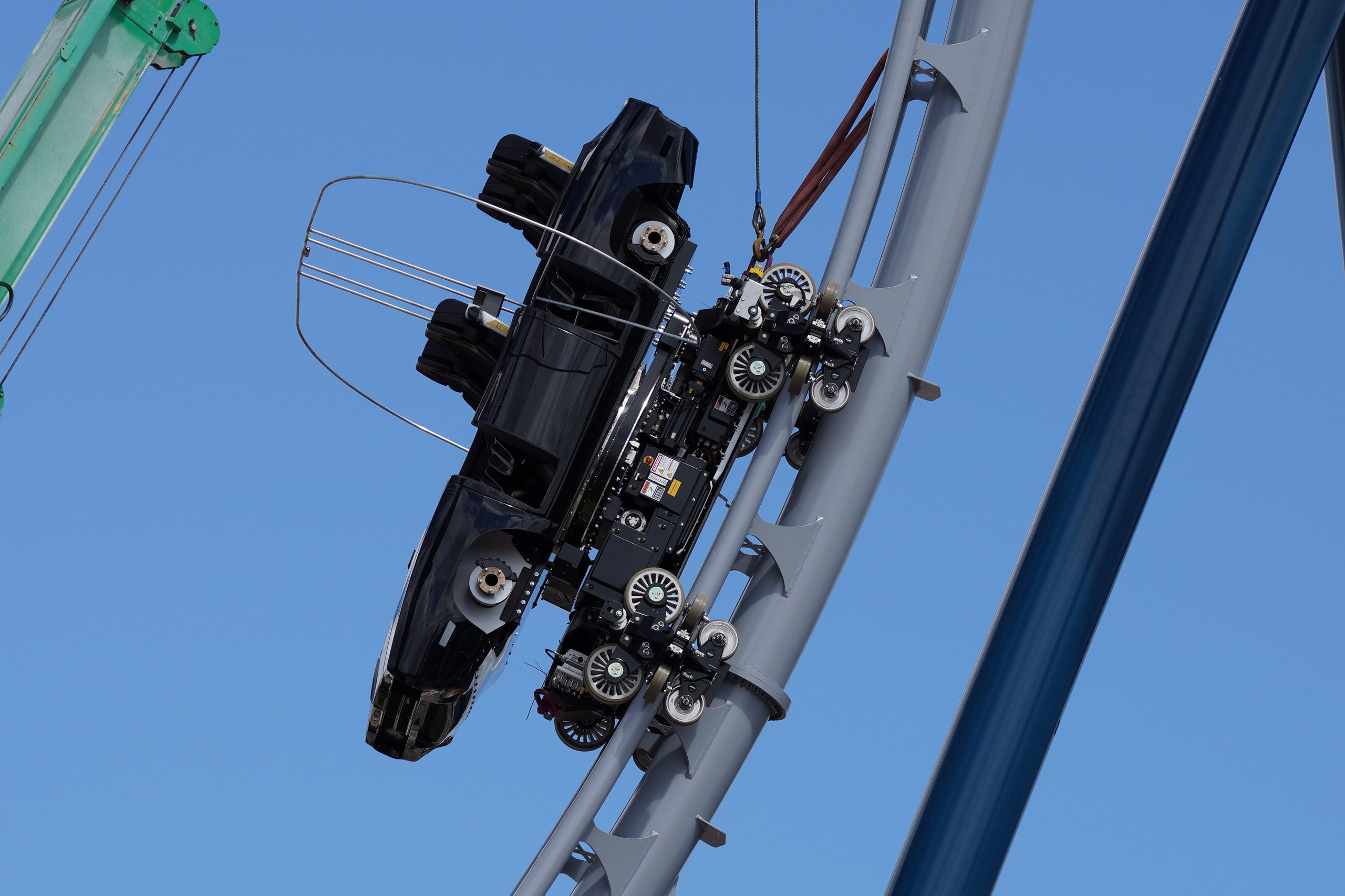 Pull testing has reached the towering spike of Fast & Furious: Hollywood Drift at Universal Studios Florida, with new photos from bioreconstruct showing how crews pull the test vehicle up the track and inspect its traction.