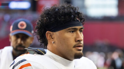 Nov 3, 2024; Glendale, Arizona, USA; Chicago Bears linebacker Noah Sewell (44) against the Arizona Cardinals at State Farm Stadium. Mandatory Credit