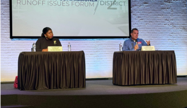 Orange County Commission District 2 candidates Kamia Brown, left, and incumbent Mike Crabb participate in an Apopka Involved Voters forum Sept. 22 at Victory Church in Apopka. Early voting for the Nov. 3 general election begins Oct. 19.  