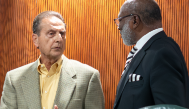 John Drago (left), Orange County's appointed representative on the Apopka Community Redevelopment Agency Board, speaks with then-City Commissioner Alexander H. Smith during a Jan. 21 CRA meeting. The city is accepting applications for vacancies on the CRA Board and Planning Commission through Nov. 6. 