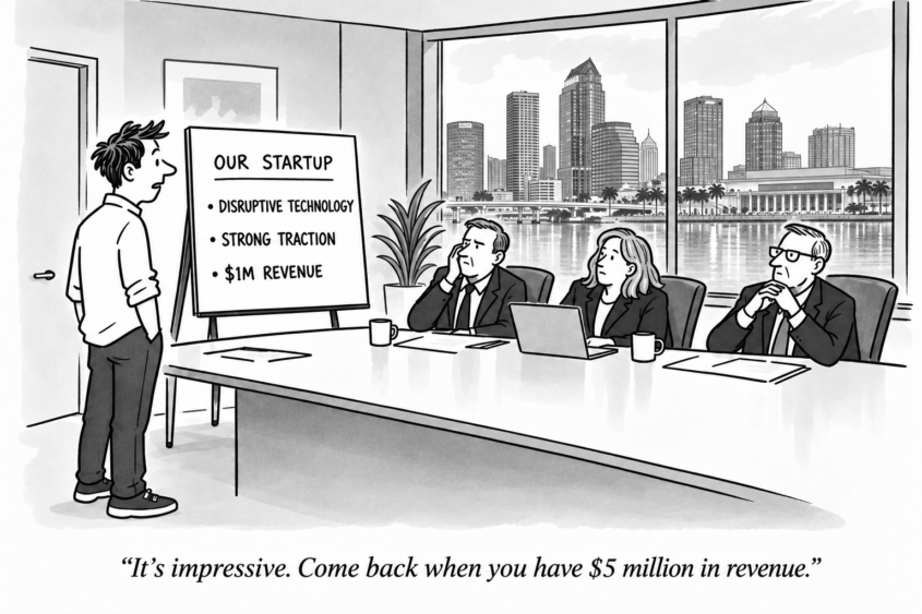 Tampa startup founder pitches investors on $1 million in revenue as venture capital firms seek higher growth benchmarks.