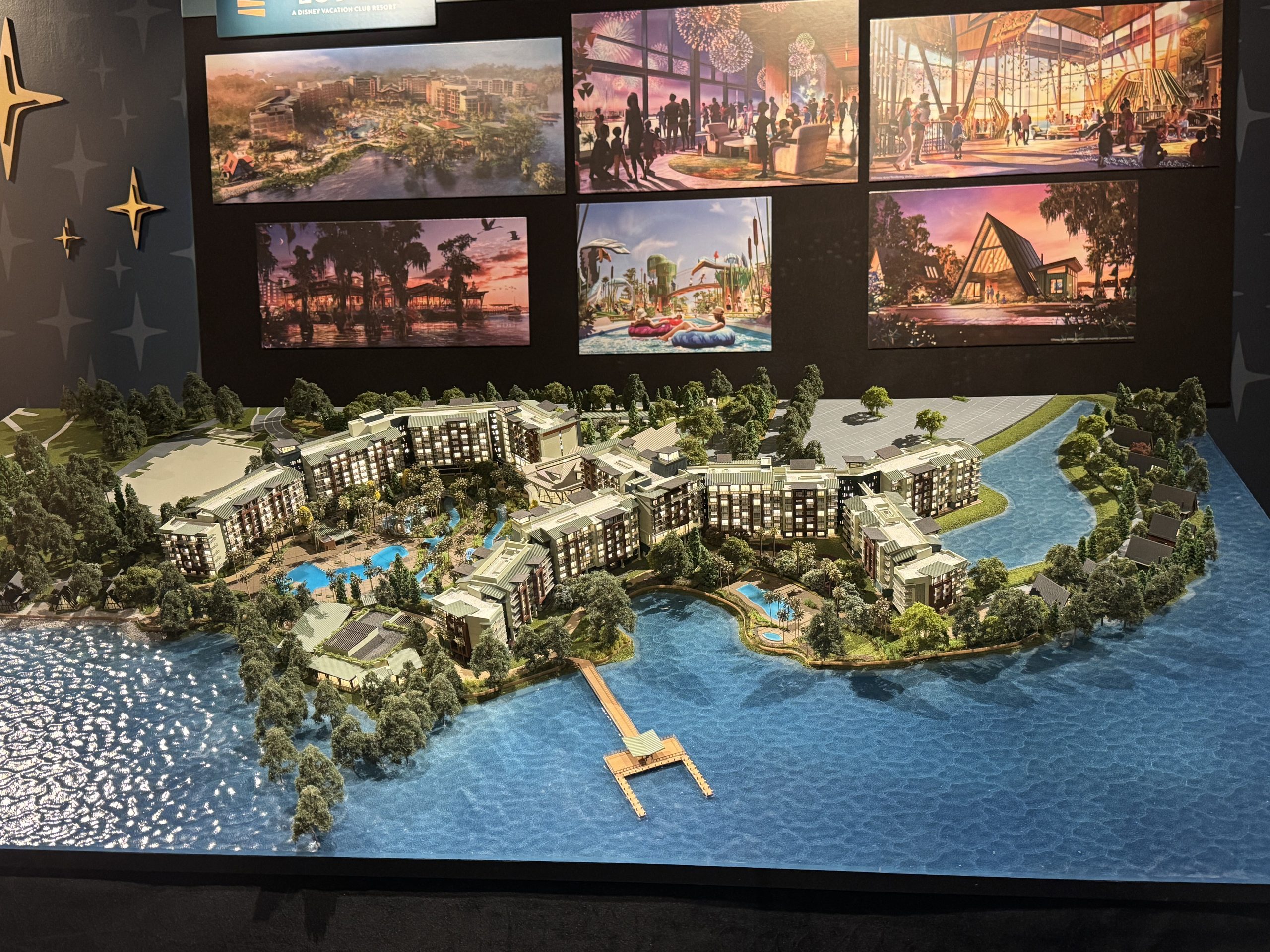 A scale model of Disney’s Lakeshore Lodge is on display at the Walt Disney Presents theater at Disney’s Hollywood Studios.