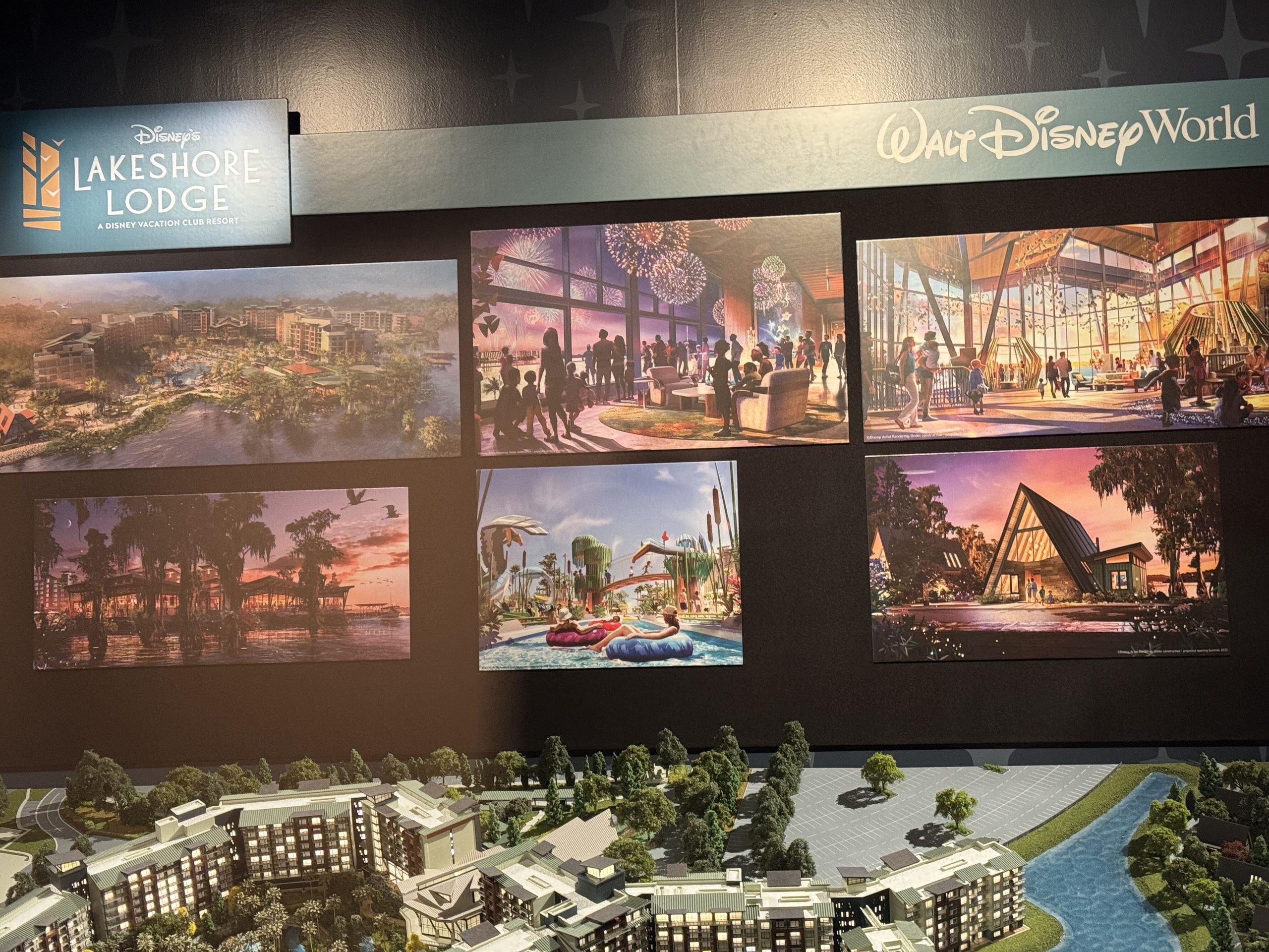 A scale model of Disney’s Lakeshore Lodge is on display at the Walt Disney Presents theater at Disney’s Hollywood Studios.