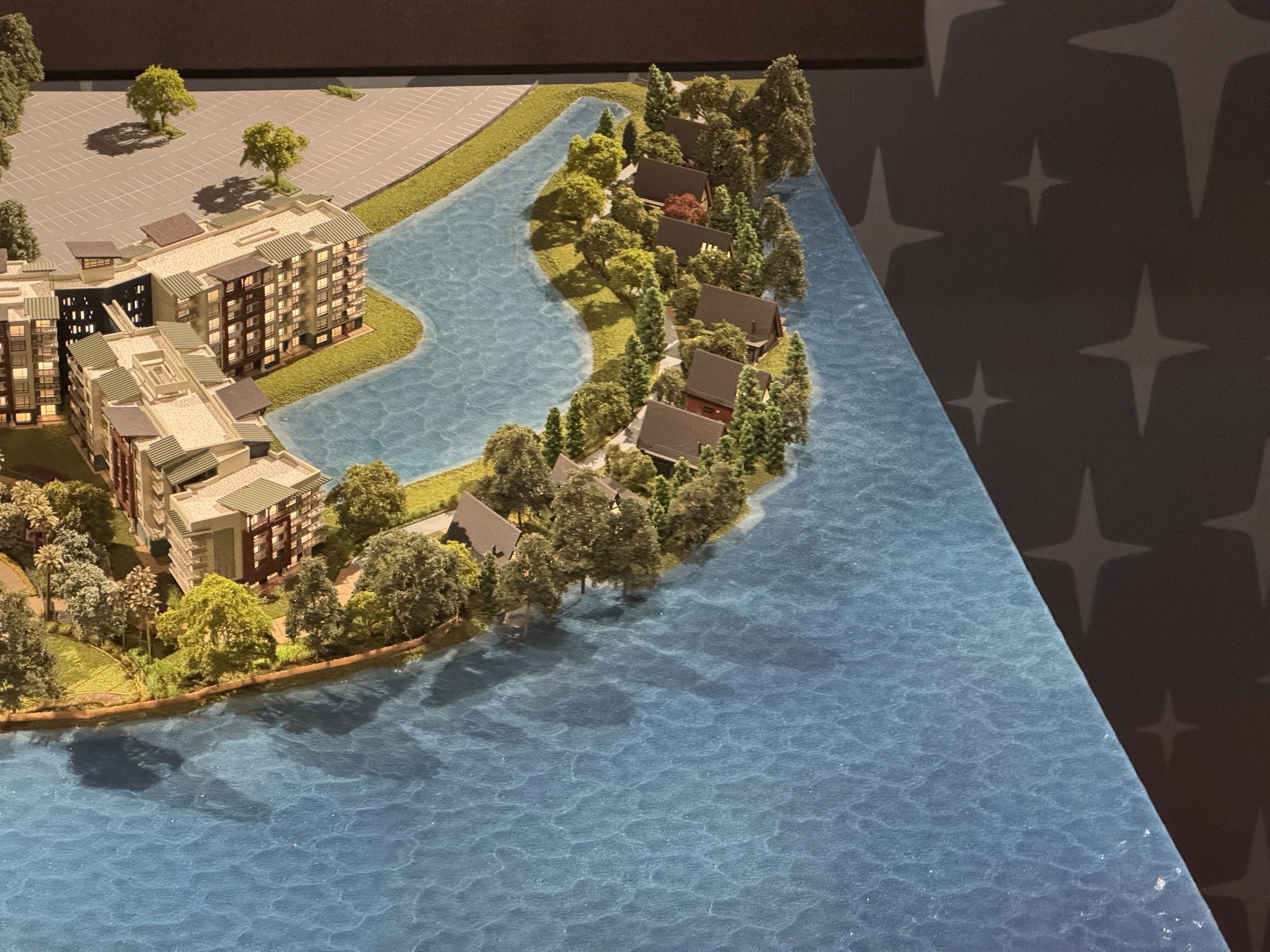 A scale model of Disney’s Lakeshore Lodge is on display at the Walt Disney Presents theater at Disney’s Hollywood Studios.