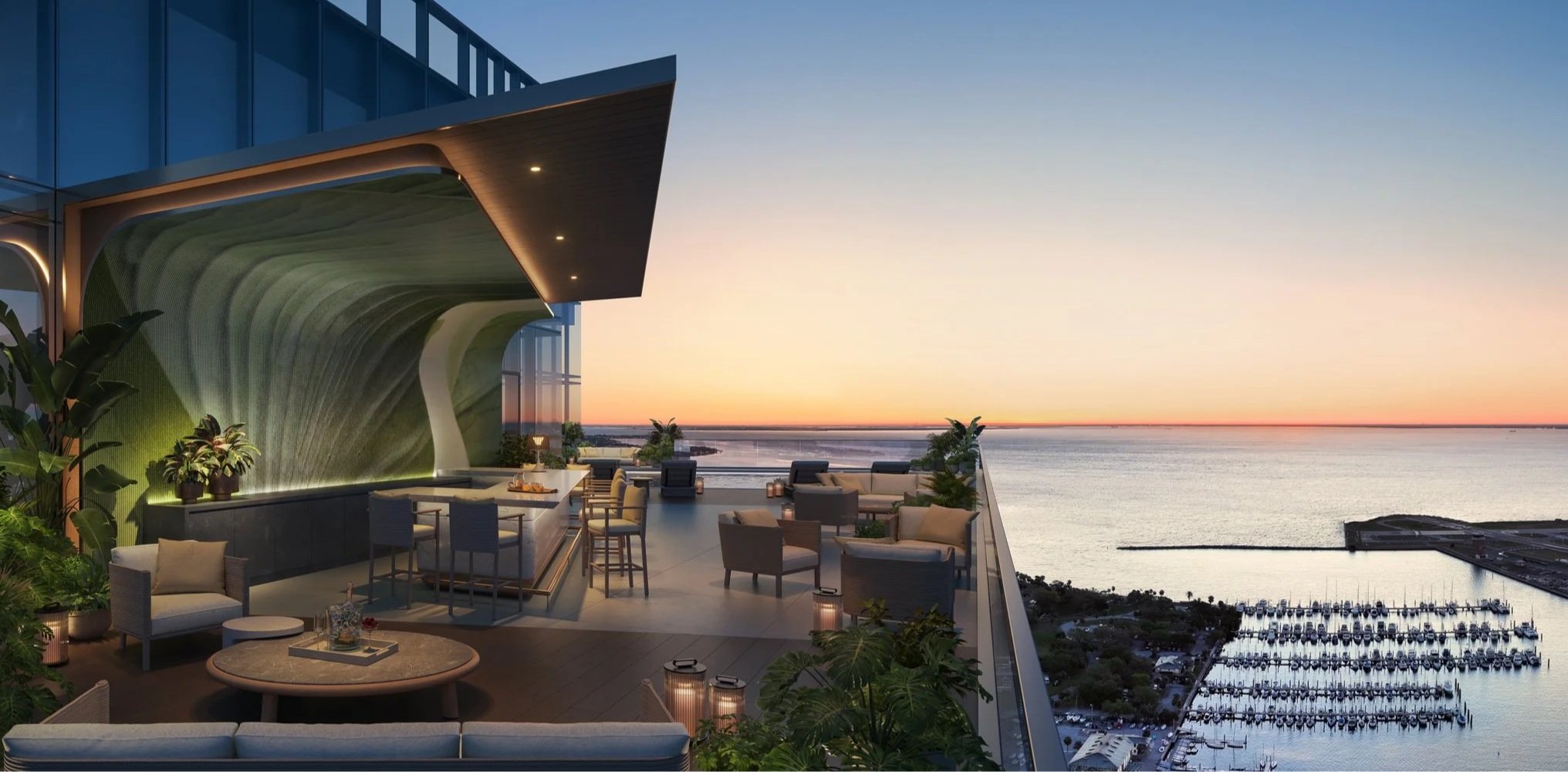 Rendering of the Peacock Alley Sky Lounge at Waldorf Astoria Residences St. Petersburg