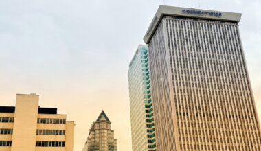 ConnectWise headquarters building in downtown Tampa, with the company's name displayed atop the office tower.