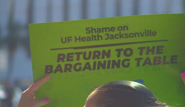 UF Health Jacksonville workers rally as union files unfair labor practice charges