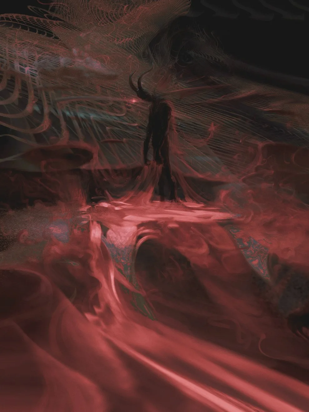 Swirling vortex of clouds interlaced with bright stars.