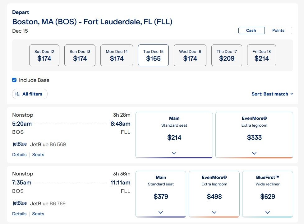 jetblue bluefirst search