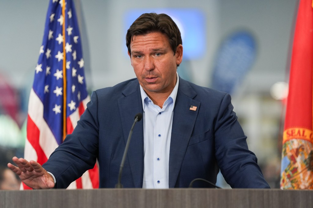 Florida Governor Ron DeSantis speaks at a press conference regarding Hurricane Isaias.