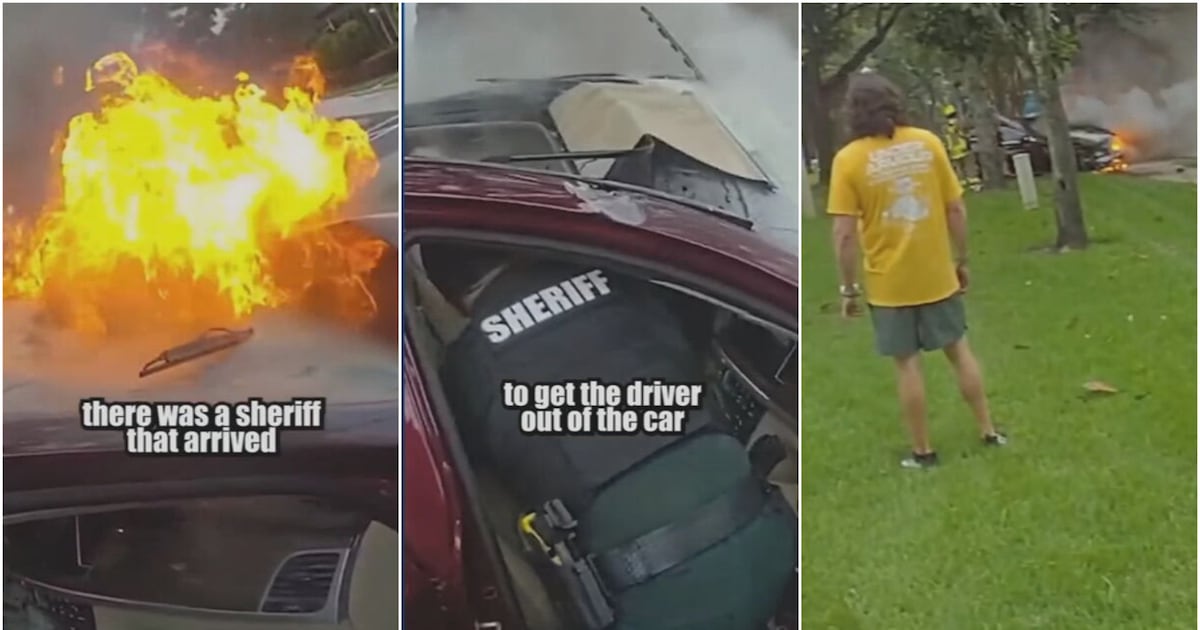 Woman rescued from burning car by Orange County deputies